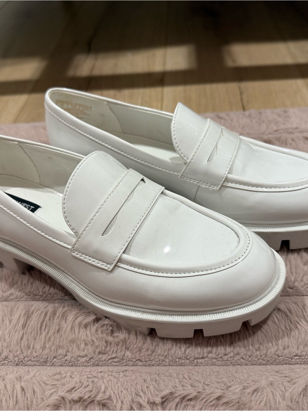 Nine West White Patent Penny Loafers with Lug Sole